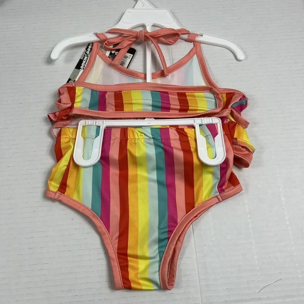 RAINBOW Stripe Dog Swim Suit Bikini L Large NEW Bathing Suit Costume